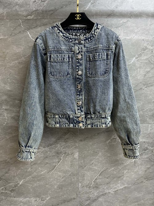Chanel Vintage Short Denim Jacket with Logo Details
