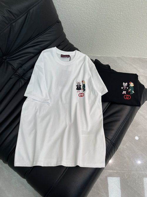Gucci Round-neck Embroidered T-shirt with Cartoon Logo, Fashionable