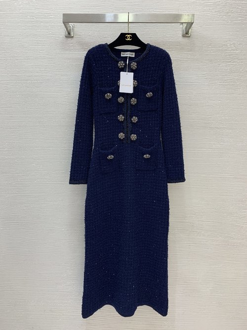 Self-Portrai Refined Knit Mermaid Dress Enhanced with Beaded Fastenings