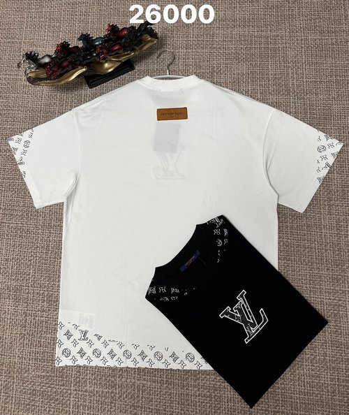 Louis Vuitton Black and White Cotton Print Plain Weave T-Shirt