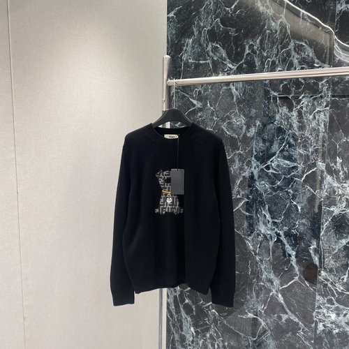 Fendi Puppy Embroidery Patch Sweater with Chain and Tag, Combining Sweetness and Sophistication