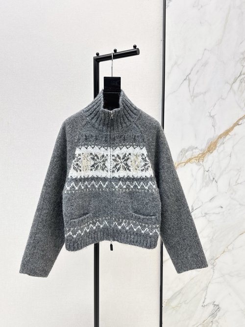 Loro Piana Essential Fair Isle Collared Double-faced Coat for Sophisticated Layering