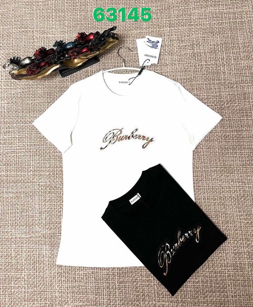 Burberry Black and White Cotton Mercerized Embroidered and Patchwork T-Shirt