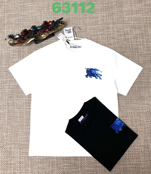 Burberry Black and White Double-Yarn Plain Weave Embroidered & Printed Cotton T-Shirt