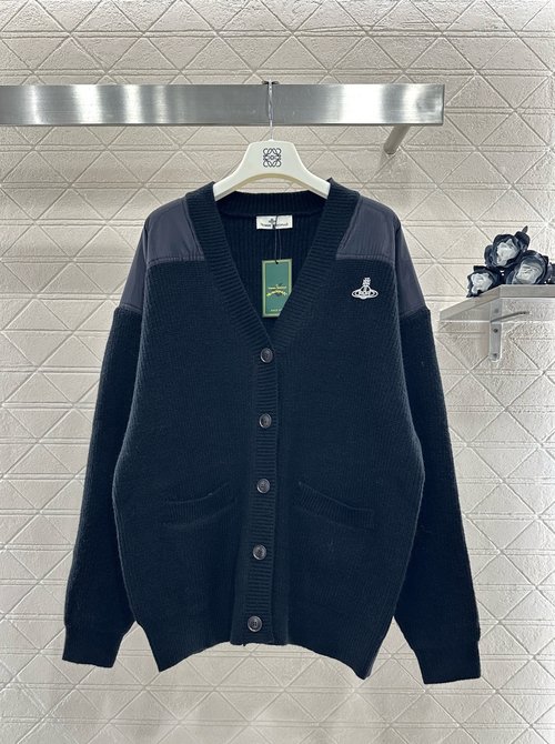 Versace Customized Wool Knit Cardigan with Saturn Logo and Two Colors