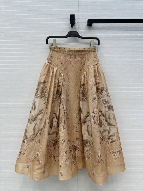 Zimmermann Printed French Mermaid Beaded Belt Skirt, Fresh Elegance
