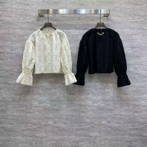 Valentino Lace Embroidered Short Top with Metal Chain, Black & White