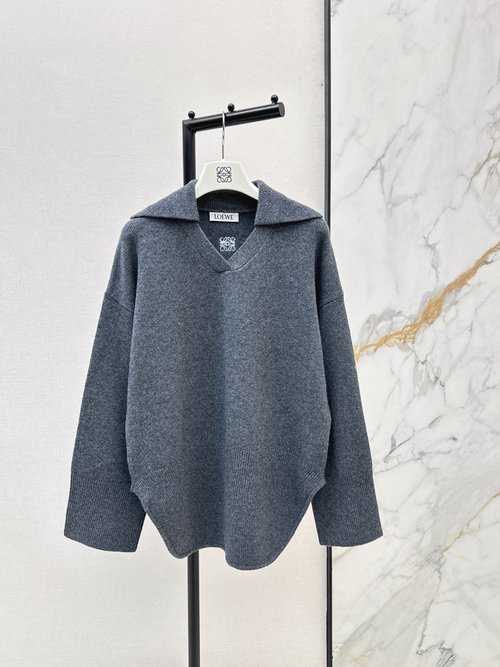 Loewe Sophisticated Collared Cashmere-Wool Sweater, Contemporary Design