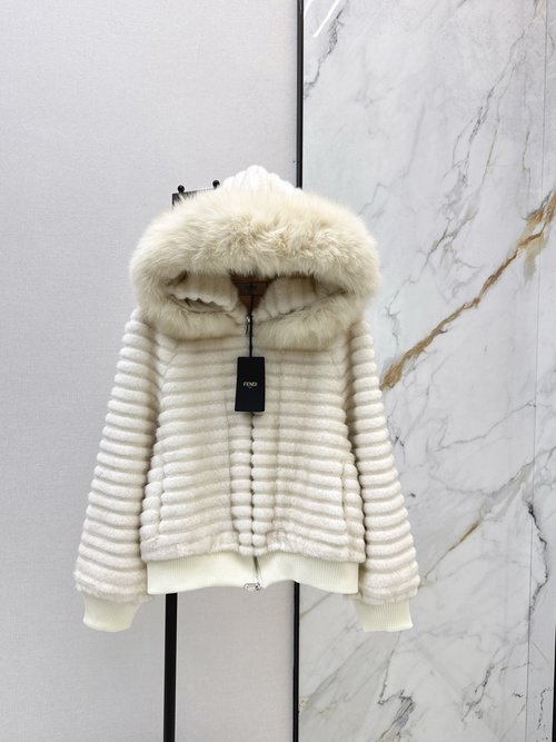 Fendi Luxurious Faux Fox Fur Hooded Coat for Warmth