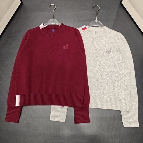 Loewe Logo - Embroidered Wool Pullover with Vertical Ribs, Sophisticated