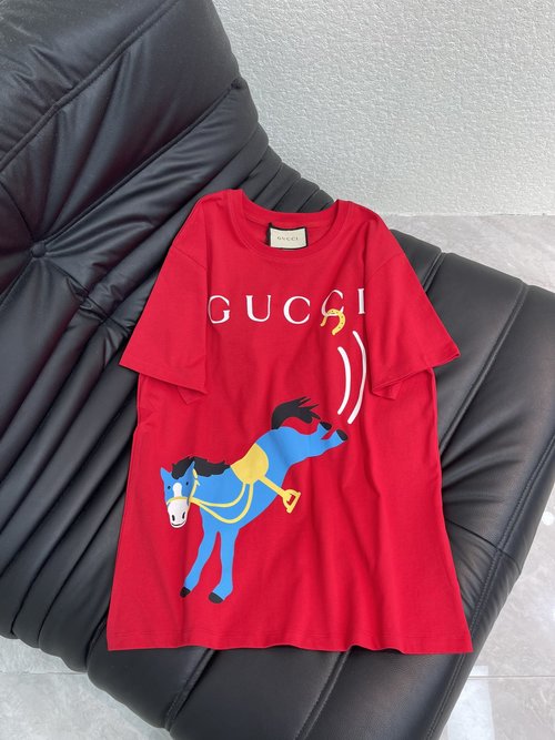 Gucci Fashionable Cotton Short-Sleeve T-Shirt with Letter Pony Print