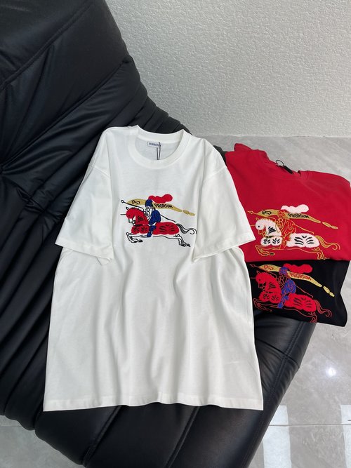 Burberry Cotton Short Sleeve T-Shirt with Embroidered Horse Logo