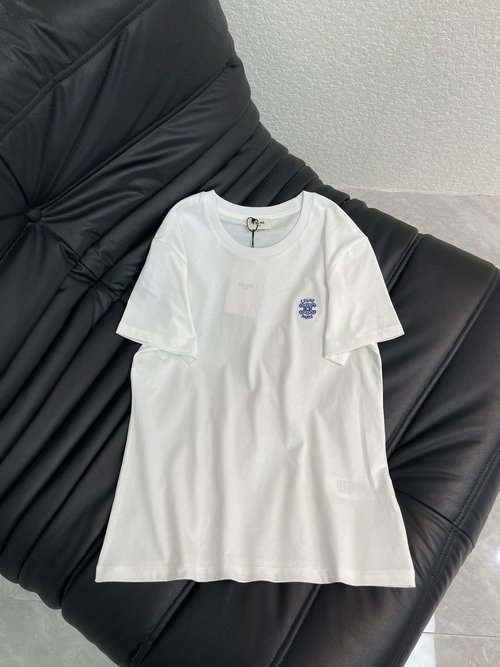 Celine Stylish Cotton Short-Sleeve T-Shirt with Colorful Small Letter Embroidered