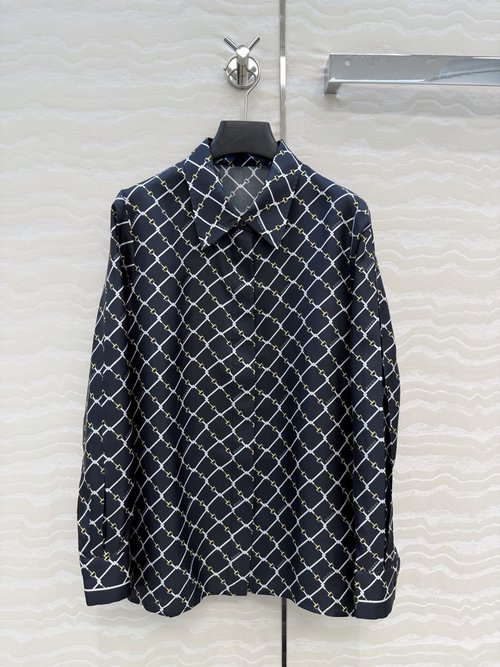 Gucci Silk Shirt with Saddle Buckle and Check Print