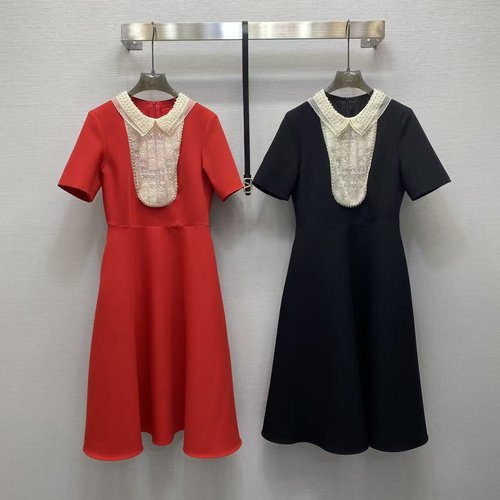 Loewe Elegant High-End Woven Dress with Lace and Pearl Decoration