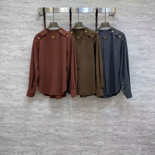 Valentino Classic Plaid Cotton Shirt with Shoulder Straps and V-Neck