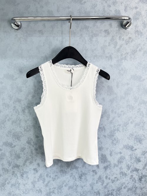Celine Celin Series Lace-spliced Embroidered Sleeveless Top for Any Occasion