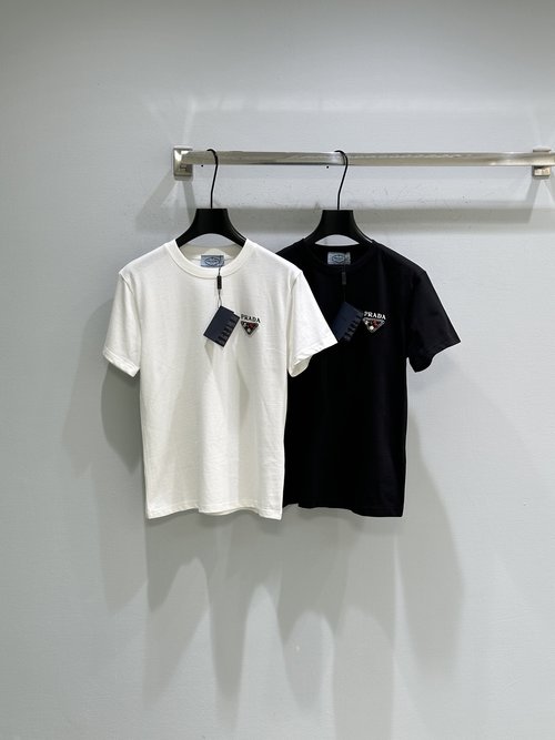 Prada Cotton Short-Sleeve T-Shirt with Horse Logo Embroidery