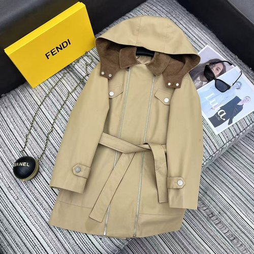 Fendi Spring Hooded Mid - Length Double - Zipper Windbreaker