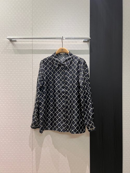 Celine Horsebit Quilted Print Silk Shirt, Fashionable