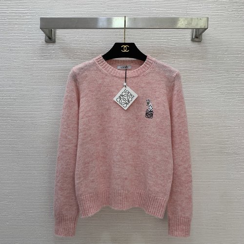 Loewe High-end Customized Wool Knit Top with Cat Embroidery