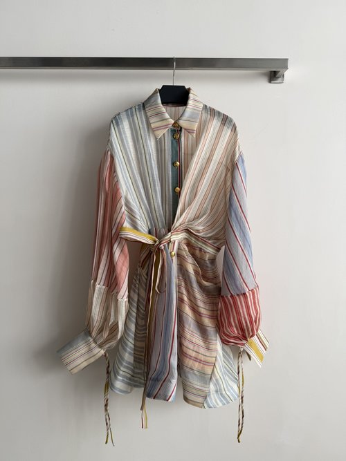 Loro Piana Rebellion Series Striped Shirt Dress with Adjustable Waist, Versatile