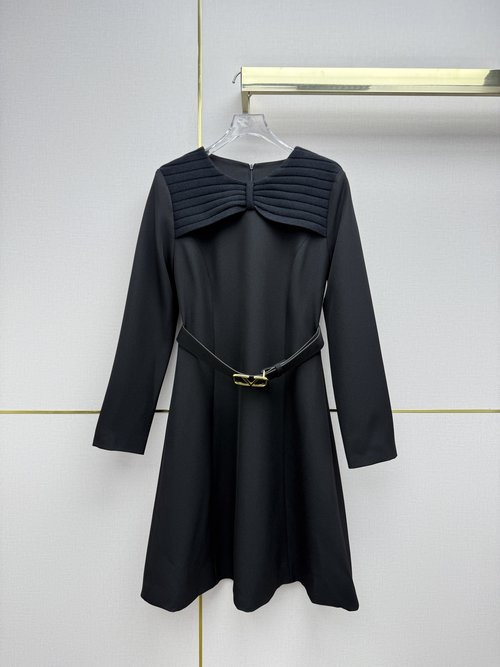 Valentino Ribbed Knit Shoulder-paneled Dress with Belt for a Simple and Elegant Look