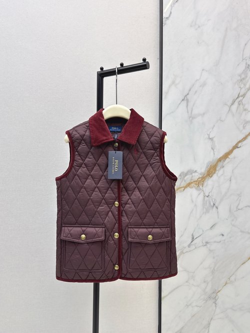 Polo Ralph Lauren Vintage Pony Pattern Embroidered Cotton Vest with Waffle Stitch and Corduroy Trim