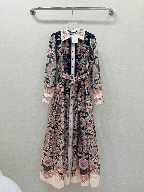 Zimmermann Vintage Floral-Print Dress with Ruffled Sleeves and Belt Accent