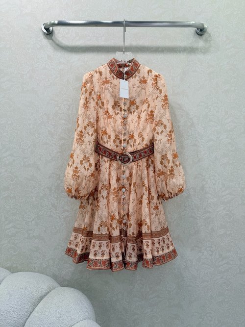 Zimmermann Striking Stand-Collar Short Dress with Bubble Sleeves