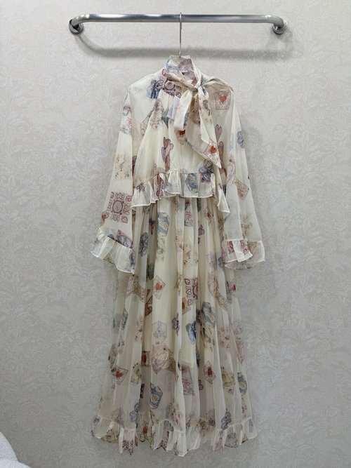 Zimmermann Graceful Baroque Print Dress Featuring Lace and Tie Accents