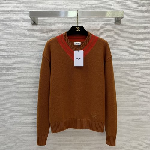 Celine Customized Wool Knit Sweater with Color-Block Stripes