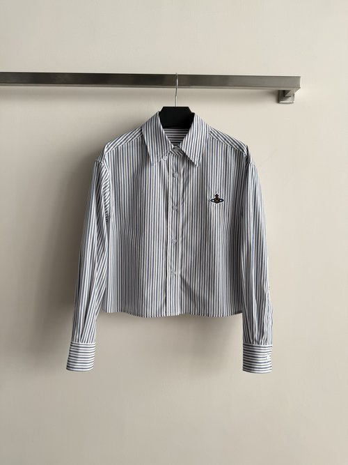 Loro Piana Collared Striped Shirt with Saturn Embroidery, Refined School Style