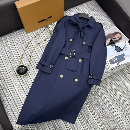 Burberry Sophisticated Double-breasted Long Trench Coat with Bow Tie