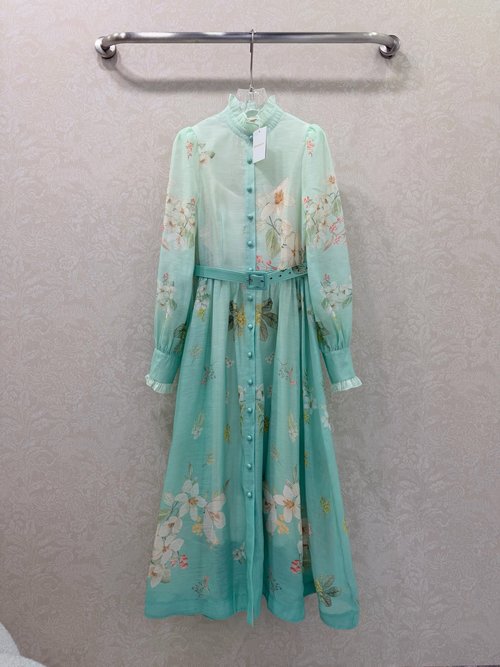 Zimmermann Graduated Print Dress with Lace Collar and Full Skirt