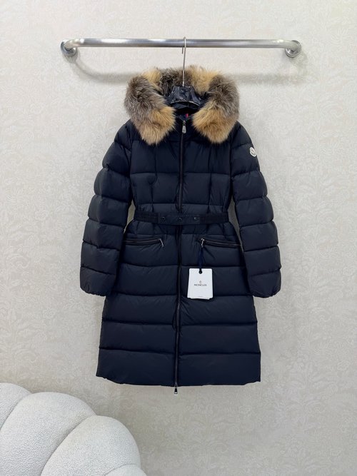 Moncler Classic Hooded Long Down Jacket with Mink Collar for Warmth and Style