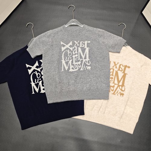 Max Mara Letter Embroidered Short Sleeve Knit Top