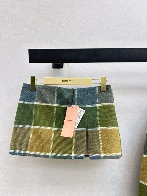 Miu Miu French Retro Checked Mini Skirt, Sweet and Charming