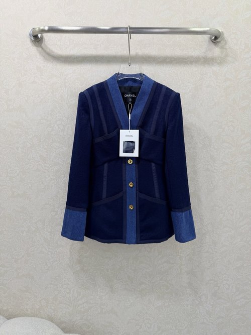 Chanel Denim and Wool Blended Coat, High-quality and Stylish