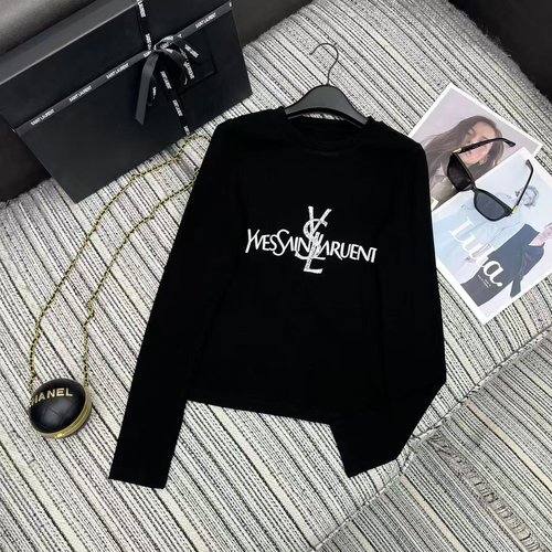 Yves Saint Laurent Sequined and Embroidered Logo Long-Sleeved T-Shirt