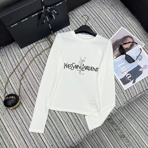 Yves Saint Laurent Sequined and Embroidered Logo Long-Sleeved T-Shirt