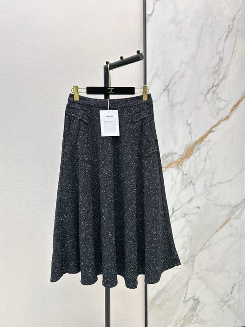 Chanel Black Tweed A-Line Skirt for Formal Events