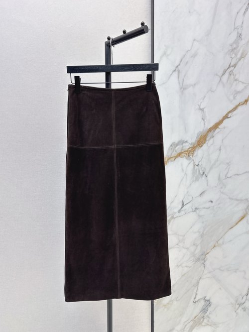 The Row Row Style Suede Long Skirt with Elegant H Shape and Back Slit