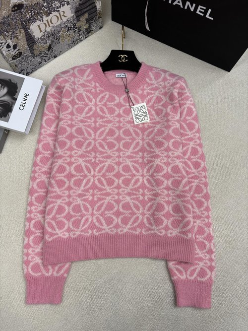 Loewe Classic Logo Jacquard Knit Round Neck Pullover Sweater