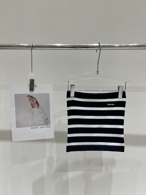 Miu Miu Classic Letter Logo Striped Knit Crop Top