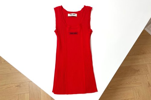 Miu Miu Miu-style Red Knit Sleeveless Dress for Festive Occasions