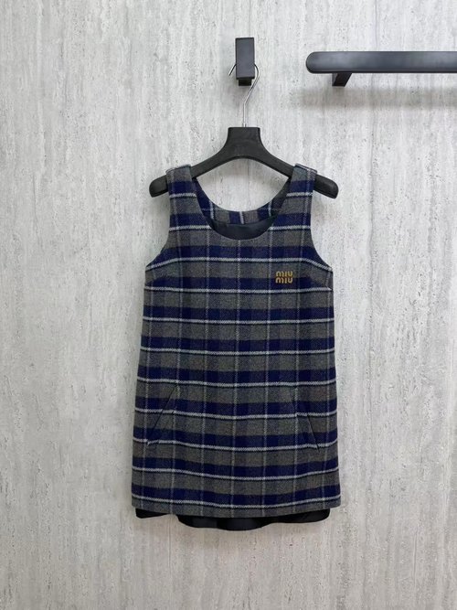Miu Miu Checked Vest Dress with Patchwork Embroidered Letters