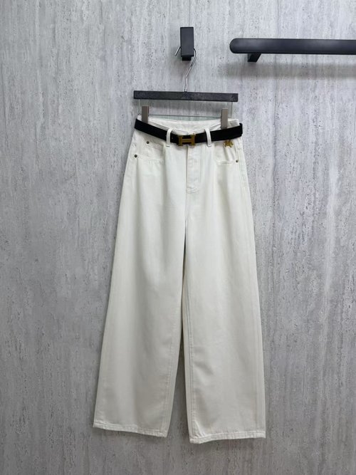 Hermes Spring Cowboy Wide-Leg Jeans with Gold Embroidery