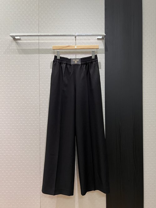 Celine Minimalist Logo-Embellished Wide-Leg Trousers, Stylish for Daily Wear