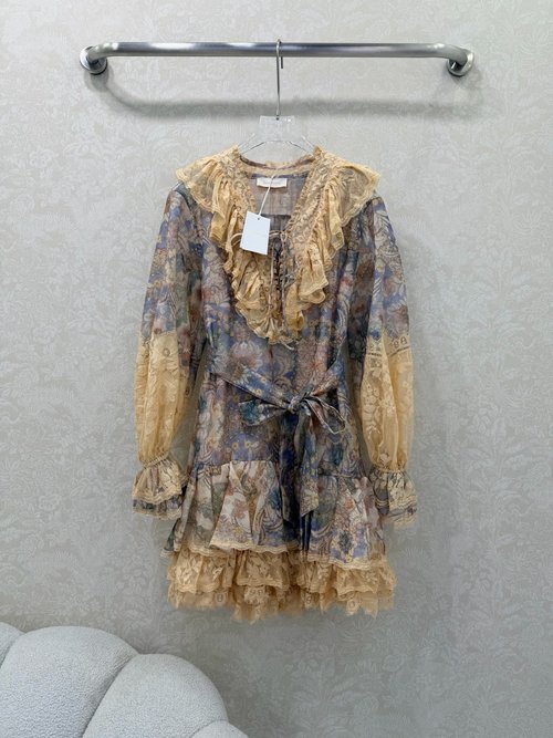 Zimmermann V-neck Lace Dress with Ruffled Cuffs, Two-piece Style